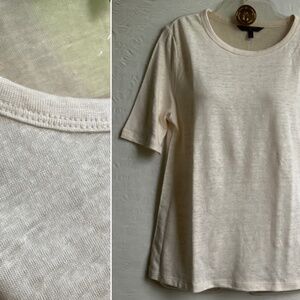Banana Republic Women’s Linen Tee Round Neck Elbow Length Sleeve Cream T-Shirt M